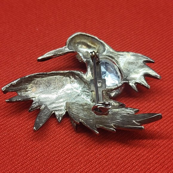 Vintage Hummingbird Crystal Chest Brooch Pin Gold Silver Tone - Picture 5 of 11